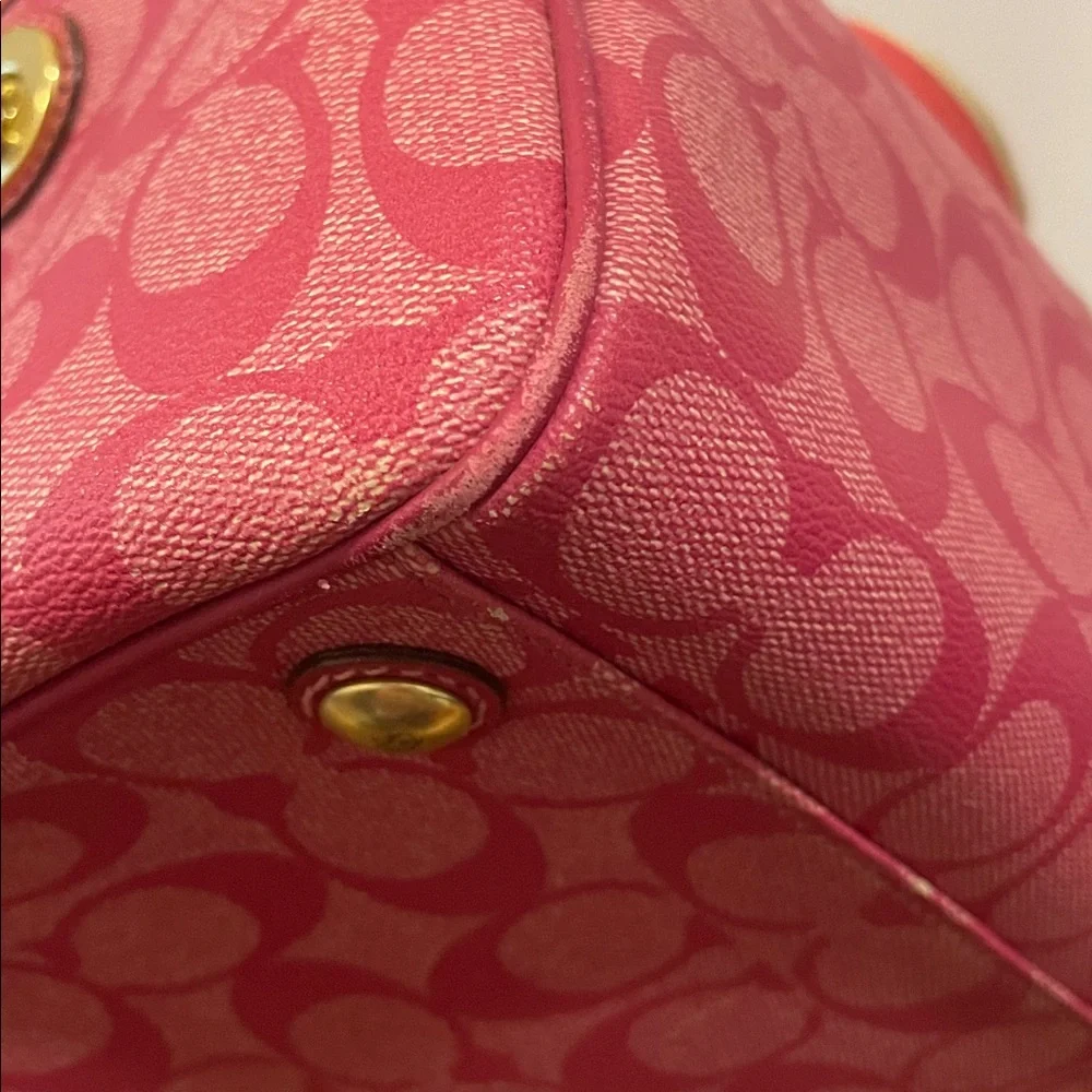 Coach Signature Heritage Stripe Coated Canvas and Leather Satchel Pink - Picture 7 of 16